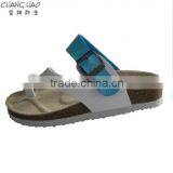 2016 Women Cork Slipper New Design White and Bule PU With Hasps Cheap Simple Fashion Cork Slipper