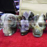 Natural Amethyst Quartz Crystal Agate Geode Human Skull Head Carving Best Gift for Christmas thumbnail-5