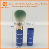 Private label charming blue aluminum ferrule retractable makeup brush with custom logo