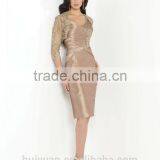 Formal Knee Length Long Sleeve Lace Satin Cocktail Short Dresses thumbnail-2