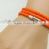 Multi Strand Braided Leather Bracelet With Magnetic Clasp, Unisex Wrap Leather Bracelet, Orange Color Leather Bracelet thumbnail-1