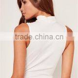 MGOO 2017 High Fashion White Ribbed Bodysuits For Women Sexy Chocker Neck Zip 95% Cotton 5% Spandex Tops thumbnail-4