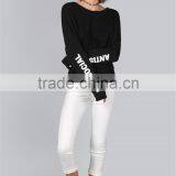 New Arrival Women Cool Black Streetwear Pullover Custom Sleeve Print Oversized Drop Shoulder Ladies Sweatshirt thumbnail-6