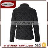 Slim Fit Black Stand Collar Lightweight Warm Short Quilted Padding Jacket For Women thumbnail-2