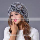 2016 New Genuine Rex Rabbit Fur Hat Knitted Rabbit Fur Cap Real Rabbit Fur Headwear Winter Warm Womens Hat thumbnail-2