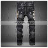 New Stytlish Men Sequin Gold Wings Slim Straight Trousers Ripped Frayed Jeans thumbnail-2