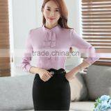 Custom Long Sleeve Office Formal White And Blue Cotton and Polyester Mix Blouse thumbnail-4