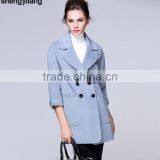 Ladies 3/4 Sleeves Double-breasted Wool Thin Fabric Coat thumbnail-2