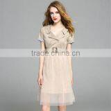 2017 Summer for Women Summer Lapel Stitching Grenadine Elegant Short Sleeve Slim Dress With Belt thumbnail-4