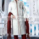 Off White Banarasi Handloom Fabrics Sherwanis thumbnail-1