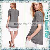 Hot Grey Stretch Soft Fabric Loose Fitness Womens Big Wide Neck Short Sleeve T-Shirts thumbnail-3
