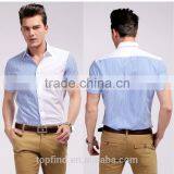 Wholesale Cotton Short Sleeve Matched Stripe &solid Color Model Man Shirt thumbnail-1