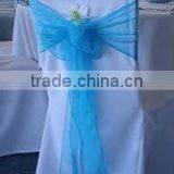 White Polyester Wedding Chair Cover With Organza Sash Banquet Chair Cover