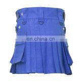 Wholesale Ladies Blue Cotton Made Adjustable Kilt thumbnail-2