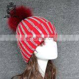 Colorful Knitted Fashion Leisure Warm Real Fur Pom Pom Winter Women Hat thumbnail-3
