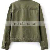 2017 Fashionable Women Cotton Olive Shirt Collar Jacket thumbnail-2