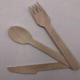 3 Pieces Wooden Cutlery,Contains Fork,Spoon and Knife,Made of Birch