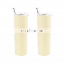Portable 20oz Stainless Steel, Double Wall Vacuum Travel White Sublimation Blanks Straight Skinny Tumblers With Lid/straw/