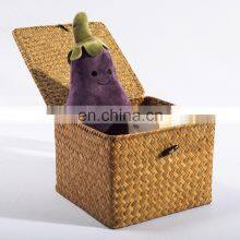 HBK Three Piece Set With Lid Square Handmade Natural Seagrass Storage Box for Sundries thumbnail-2