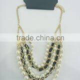 FASHION CORD WRAPPED MULTI ROW PEARL NECKLACE thumbnail-1