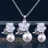 Rose Pearl Jewelry Sets Silver Plated Pendant Neckalce & Earrings Set For Women thumbnail-2