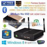 Barebone PC Mini Computer Fanless Nuc 8G Ram Intel Celeron Dual Core N2810 2.0Ghz USB3.0 HD MI VGA Giga Ethernet Windows7 XBMC