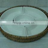 Rattan Candy Holder, Ceramic & Rattan Round Tray for Sale