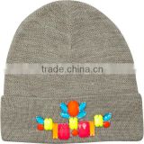 100% acrylic ladies knitted beanie hat with colorful stone on fold hem