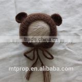 Newborn Mohair Teddy Bear Bonnet Hand Knit Crochet Mohair Baby Hat Baby Photography Props