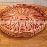 Large Vintage Round Cane Serving Tray Shallow Wicker Bread Basket thumbnail-1