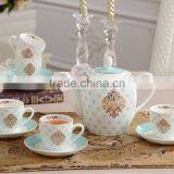 2016 New Design Porcelain Blue Color 9pc Tea Set With Coffee Set Cup