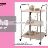 Kitchen Stainless Steel Serving Cart Food Wooden 3 Tier Shelf Rolling Wheels