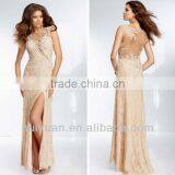 Fashion Sexy Round Neck Sleeveless Floor Length Applique Lace Evening Dress thumbnail-1