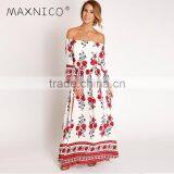 Maxnegio Sexy Long Sleeve Boder Print off Shoulder Midi Evening Dress thumbnail-1