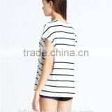 European American Style Leisure Loose Knitting Minimalism Round Collar Short Sleeve Stripe T-shirt thumbnail-2