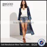 Custom Print Own Design Wholsale Bulk Women Fashion Beachwear Longline Navy Paisley Print Chiffon Kimono thumbnail-1