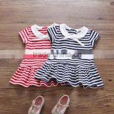 Elf Style Baby Dress Short Sleeve Summer Princess Dresses Striped Cotton One Piece Ruffle Bottom thumbnail-2