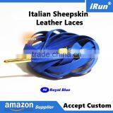 Premium Flat Genuine Royal Blue Goatskin Sheepskin Leather Shoelaces W/Gold Tips for Air Shoes - Provide Amazon Label Service thumbnail-1