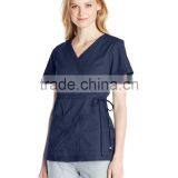 Women's Easy-Fit Mock-Wrap Scrub Shirt/Blouse Top With Adjustable Side Tie thumbnail-3