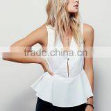 2016 Guangzhou Shandao Bulk Wholesale Fashion Design Summer Casual Sleeveless V Neck White Cotton Women Frock Top thumbnail-2