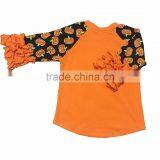 2017 Baby Girls Icing Halloween Pumpkin Raglan Ruffle Cotton Boutique Shirts Children Printed 3/4 Sleeve Raglan Tshirts thumbnail-3