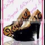 Aidocrystal Black Feather and Gold Crystal Women 14CM High Heels Party Feminine Pumps Women Shoes