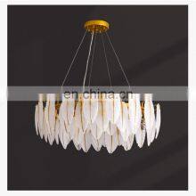 Hotel Villa Project Decorative Lighting White Glass Leaves Luxury Crystal Chandelier Post Modern Ceiling Pendant Lamp thumbnail-5
