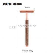 Rose Gold Double Edge Shaving Safety Razors Walnut Wood Shaving Safety Shaver thumbnail-2