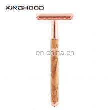 Manual Metal Head Men's Safety Shaving Razor In Wooden Handle thumbnail-5