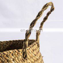 HBK Black Bicolor Handmade Handle Seagrass Belly Basket for Clothes and Toys thumbnail-3