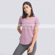 Factory Sales Women Soft Quick Dry Gym Yoga Tops U Hem Fitness Sports T-Shirts thumbnail-3