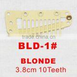 BLD-1# Retail and Wholesale 38mm Long Blonde Color Straight 10 Teeth Easy Snap Clips for Hair Extensions Wigs Wefts Weavings thumbnail-1