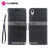 Cheap Price Black PU Leather Flip Folio Kickstand Wallet Case With Wrist Strap and Card Slot for HTC Desire 626
