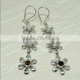 925 Sterling Silver Earring Smoky & Pearl Flower Stud Best Gift This Christmas